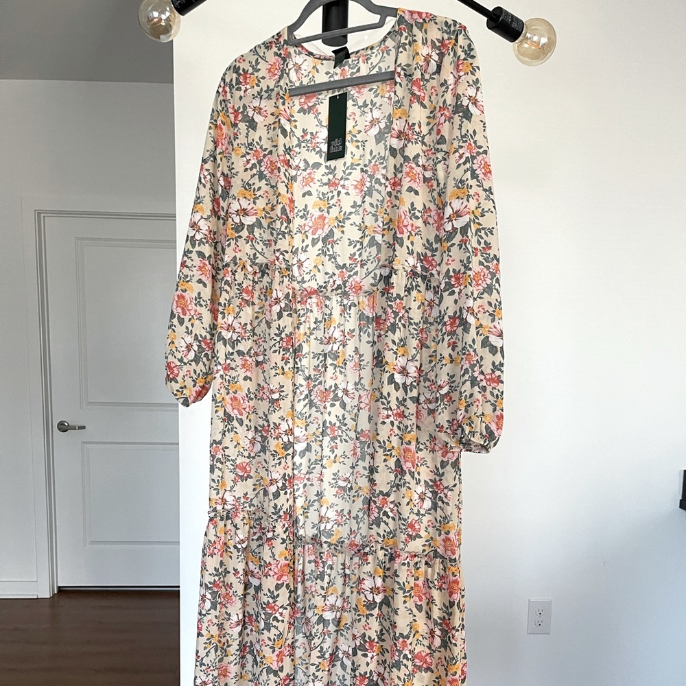 NWT Wild Fable Foral Sheer Maxi Kimono/Cover Up- size XS